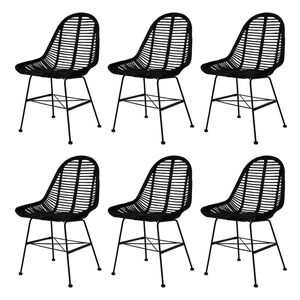 vidaXL Dining Chair Set of 6 Black Natural rattan, wrought iron Standard
