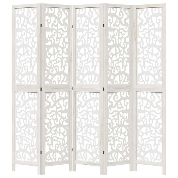 vidaXL Room Divider 5 Panels White Solid Wood Paulownia