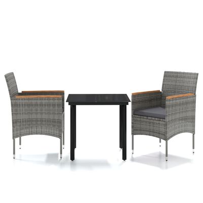 vidaXL 3 Piece Patio Dining Set with Cushions Gray and Black