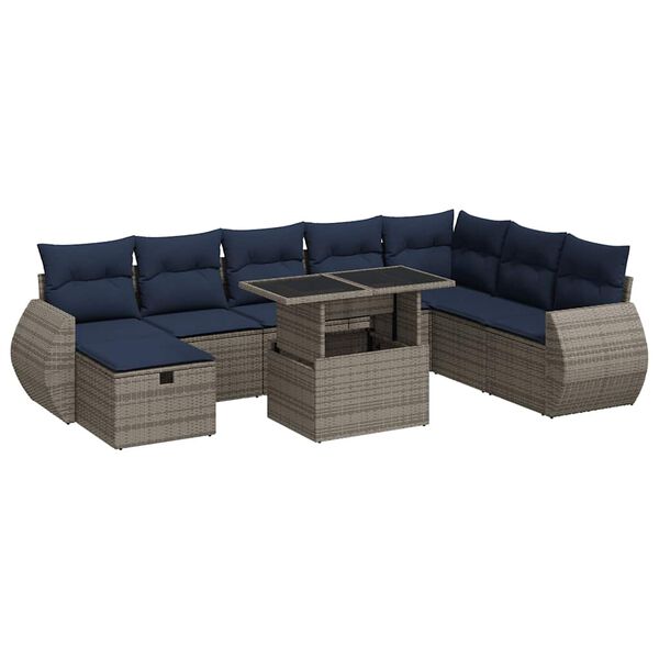vidaXL 9 Piece Patio Sofa Set with Cushions Brown Poly Rattan Acacia