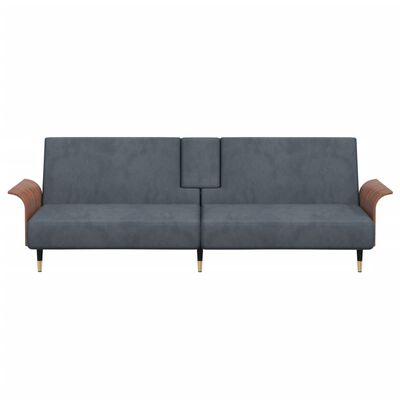 vidaXL Sofa Bed with Cup Holders Dark Gray Velvet