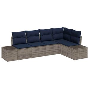 vidaXL Garden Sofa Set with Cushion 5 pcs Grey Poly Rattan