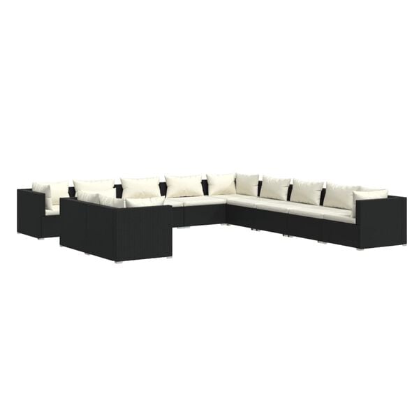 vidaXL Garden Lounge Set Black PE Rattan Large Modular