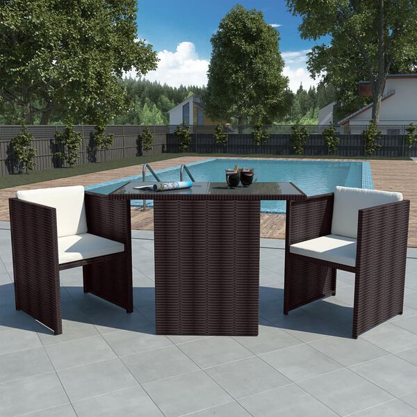 vidaXL Garden Dining Set Brown, Cream white