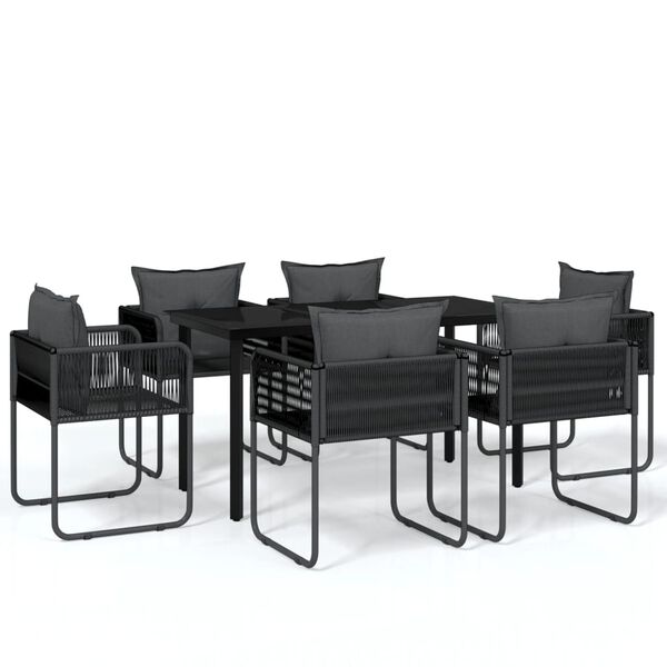 vidaXL Garden Dining Set Black Powder-coated steel, glass, PE rattan Large