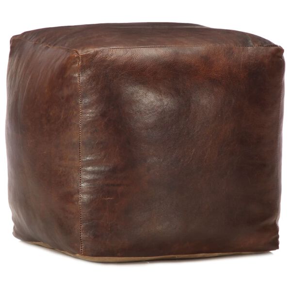 vidaXL Pouffe Dark brown Genuine goat leather, Cotton filling