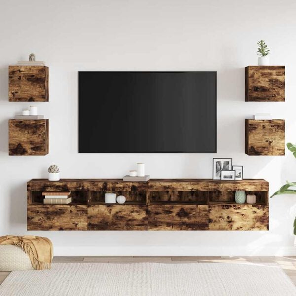 vidaXL Wall Mounted TV Cabinet Set of 4 Smoked oak Engineered wood Small