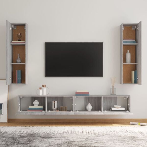 vidaXL TV Cabinet Set Set of 4 Grey Sonoma Engineered wood Medium
