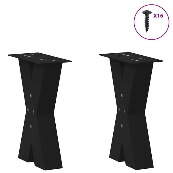 vidaXL Coffee Table Leg Set of 2 Black Powder-coated Steel