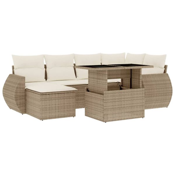 vidaXL Garden Sofa Set Beige PE rattan, powder-coated steel, tempered glass