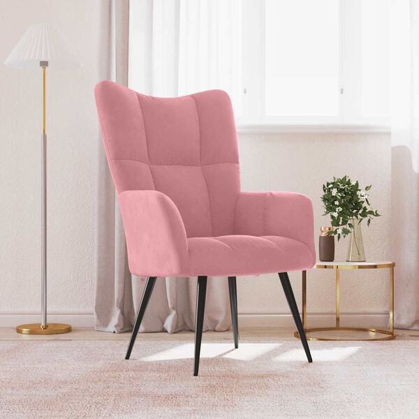 vidaXL Relaxing Chair Pink Velvet (100% polyester), steel Medium