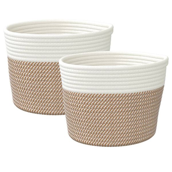 vidaXL Storage Basket Brown and White Woven Cotton 9.4 x 7.1 in