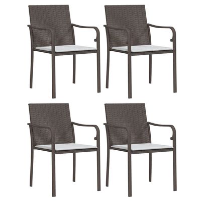vidaXL Patio Chairs with Cushions 4 pcs Brown 22"x23.2"x33.1" Poly Rattan