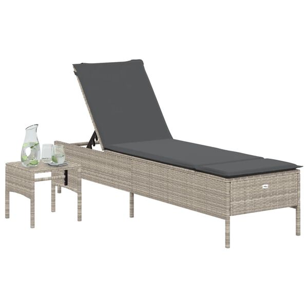 vidaXL Sun Lounger Set of 2 Light grey Poly rattan Large
