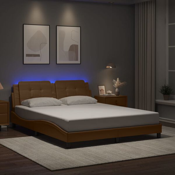 vidaXL Bed Frame Cappuccino Faux leather, metal, solid pine wood, plywood