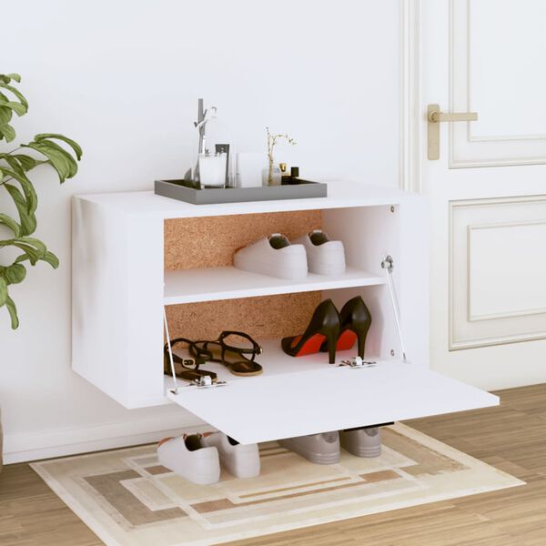 vidaXL Wall-mounted Shoe Cabinet White Engineered wood Compact