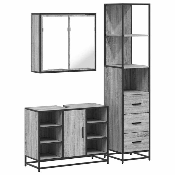 vidaXL Bathroom Furniture Set Gray Sonoma Engineered wood, Metal Medium