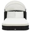vidaXL Sun Lounger Black and Cream White PE Rattan and Powder-Coated Steel