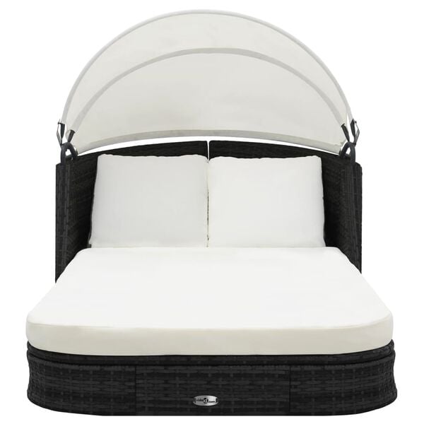 vidaXL Sun Lounger Black and Cream White PE Rattan and Powder-Coated Steel