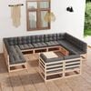 vidaXL Garden Lounge Set Natural wood, Grey cushions