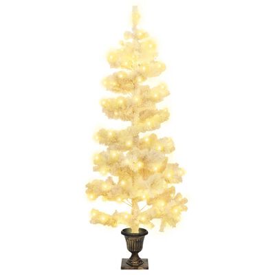 vidaXL Swirl Pre-lit Christmas Tree with Pot White 4 ft PVC