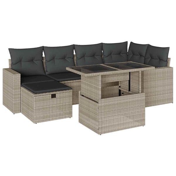 vidaXL Garden Sofa Set Light grey PE rattan Large Adjustable Armrests