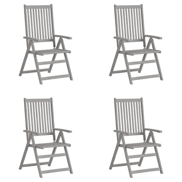 vidaXL Garden Chair Set of 4 Grey Solid Acacia Wood Standard Foldable
