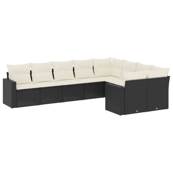vidaXL Garden Sofa Set Black PE rattan Large Adjustable Feet