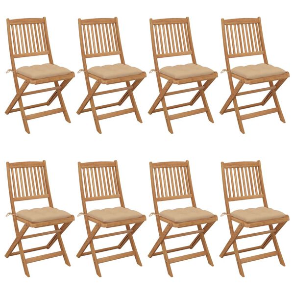 vidaXL Folding Patio Chairs 8 pcs with Cushions Solid Acacia Wood (2x313604+2x314870)