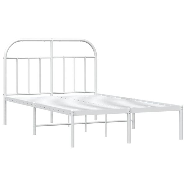 vidaXL Bed Frame White Powder-Coated Steel Small Double Bed Frame