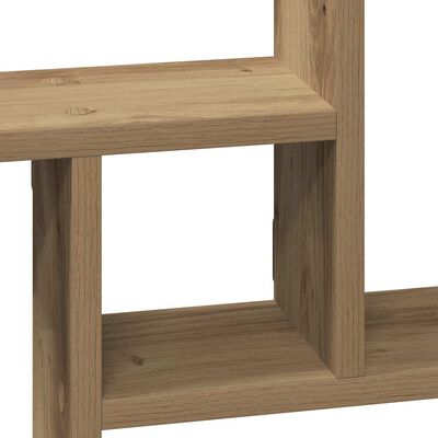 Close-up of wood joint and shelf edge with support post.