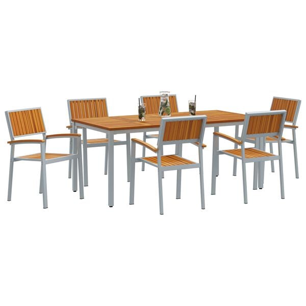 vidaXL Garden Dining Set 7 pcs Grey Solid Acacia Wood