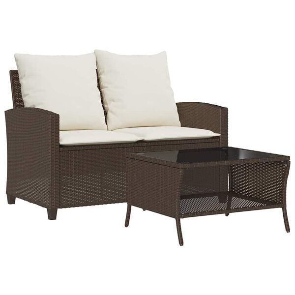 vidaXL Garden Sofa Brown Poly Rattan 2-Seater Size Removable Covers