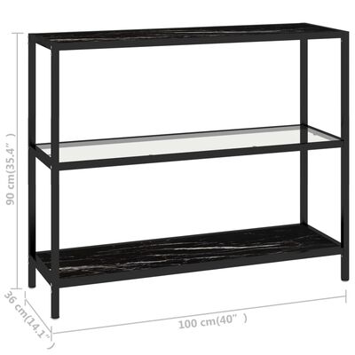 vidaXL Shelf Transparent and Black Marble 39.4"x14.2"x35.4" Tempered Glass