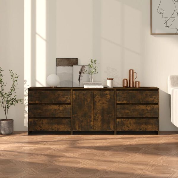 vidaXL Sideboard Set of 3 Smoked Oak Engineered Wood Medium