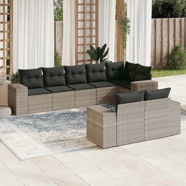 vidaXL Garden Sofa Set Light Gray Poly Rattan Large Modular