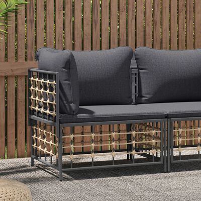 vidaXL Patio Corner Sofa with Dark Gray Cushions Poly Rattan