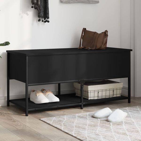 vidaXL Storage Bench Black Engineered Wood Storage Bench Rectangular