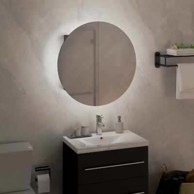 vidaXL Bathroom Cabinet with Round Mirror&LED Gray 15.7"x15.7"x6.9"