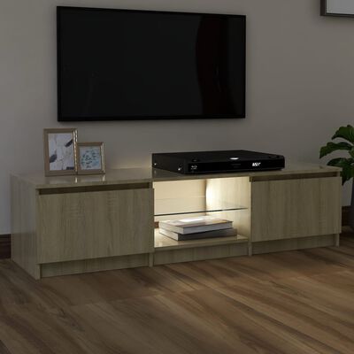 vidaXL TV Cabinet with LED Lights Sonoma Oak 55.1"x15.7"x14"