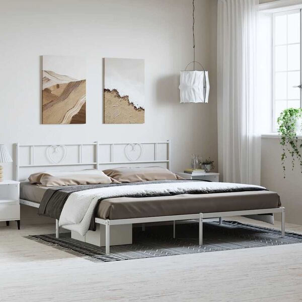 vidaXL Bed Frame White Powder-Coated Steel 72.0x84.0 in Bed Frame