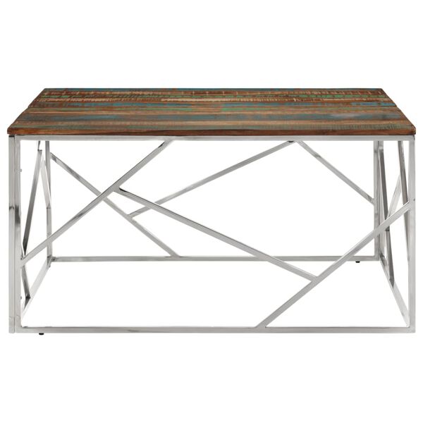 vidaXL Coffee Table Silver Stainless steel, solid reclaimed wood Medium