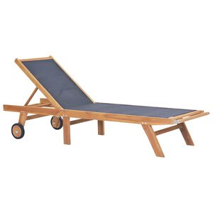 vidaXL Sun Lounger Teak and Black Teak wood and Textilene fabric Standard