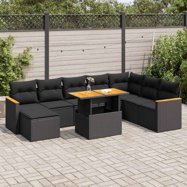 vidaXL Garden Sofa Set Black Poly Rattan 9 Piece Modular