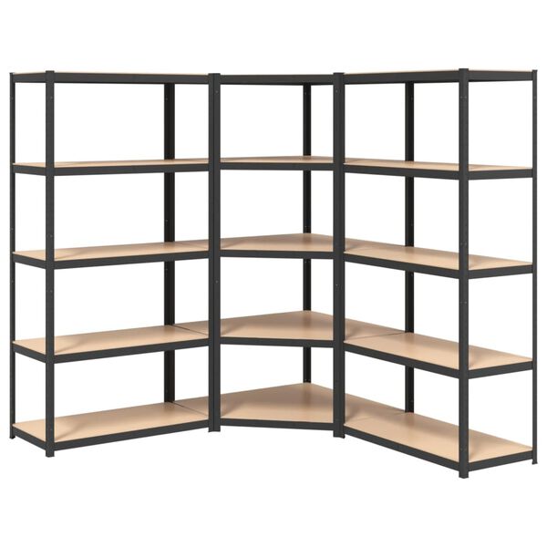 vidaXL 5-Layer Heavy-duty Shelves 3 pcs Gray Steel&Engineered Wood