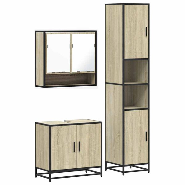 vidaXL Bathroom Furniture Set Sonoma Oak Engineered wood, metal, glass