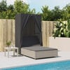 vidaXL Double Sun Lounger with Roof and Curtains Light Grey Poly Rattan