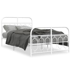vidaXL Bed Frame White Steel Full Bed Frame Rectangular Modern