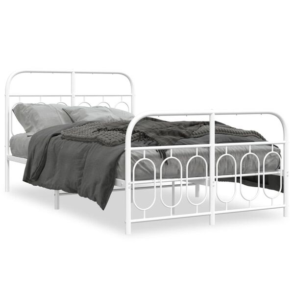 vidaXL Bed Frame White Steel Full Bed Frame Rectangular Modern