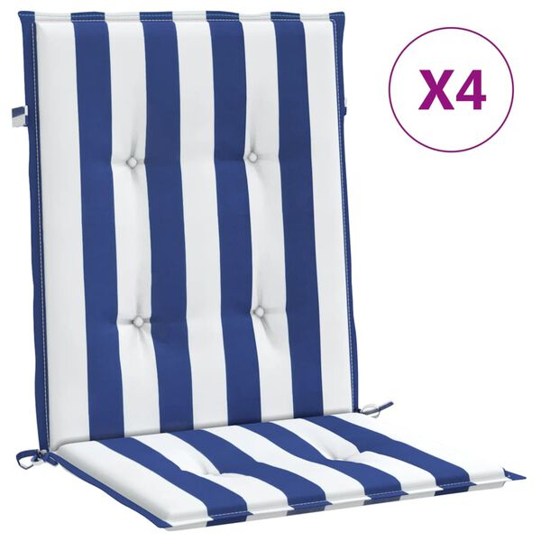vidaXL Lowback Chair Cushion Set of 4 Blue & White Stripe 100% polyester